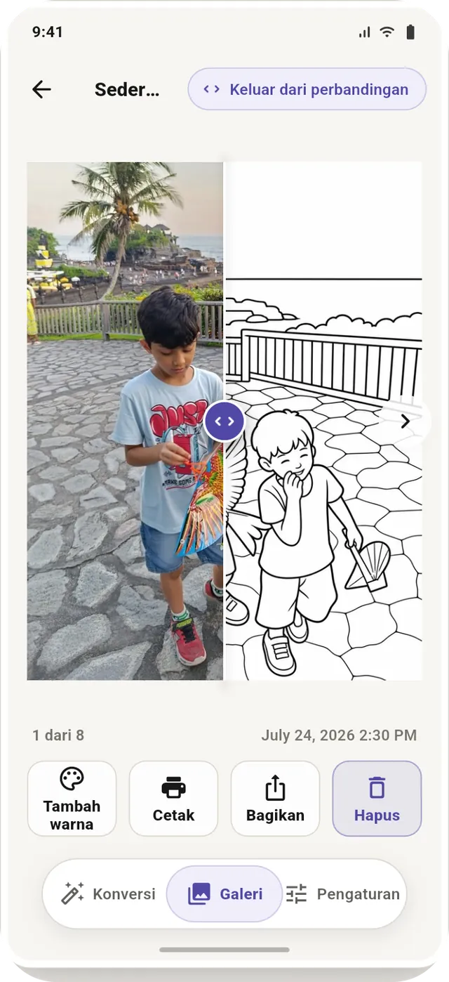 Gambar jadi dengan penggeser yang menampilkan foto asli di belakangnya