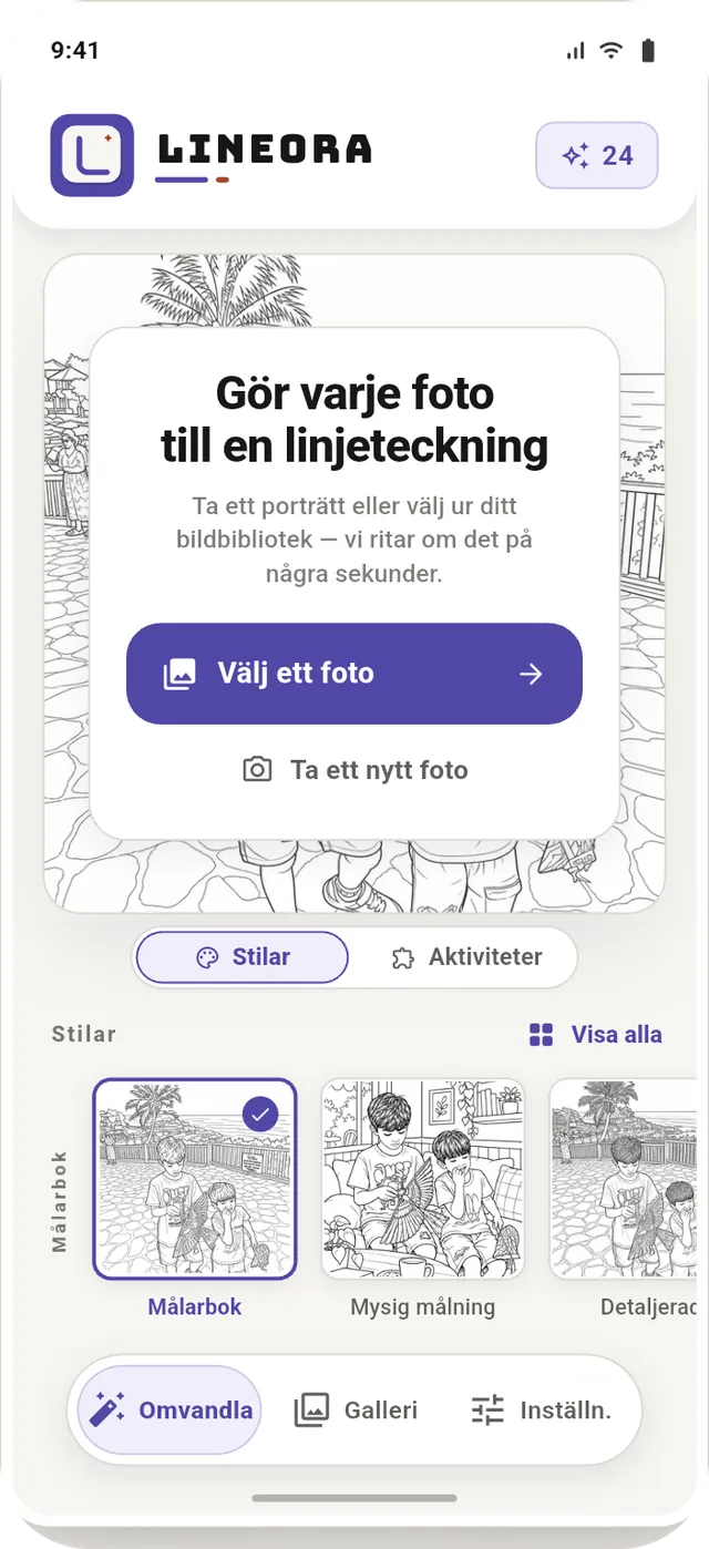 Lineoras startsida med fotoval