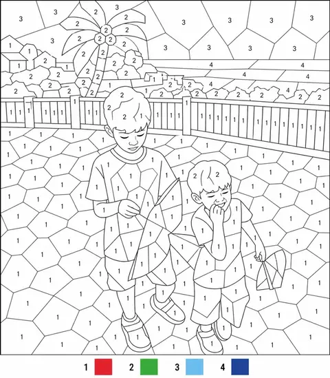 A mosaic worksheet, the photo broken into numbered facets