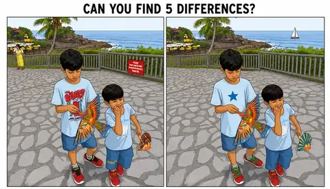 A spot-the-difference sheet showing two nearly identical copies of the same photo