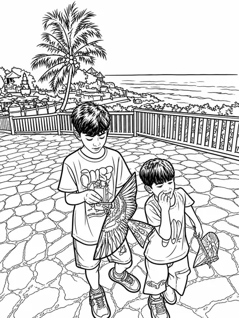 The same photograph of two children redrawn in Lineora's Expressive style