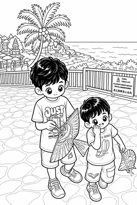 The same photograph of two children redrawn in Lineora's Kawaii style