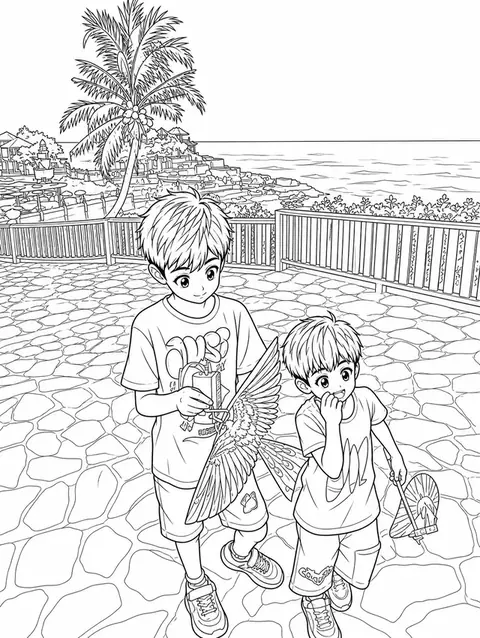 The same photograph of two children redrawn in Lineora's Manga style