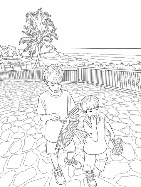 The same photograph of two children redrawn in Lineora's Minimalist style
