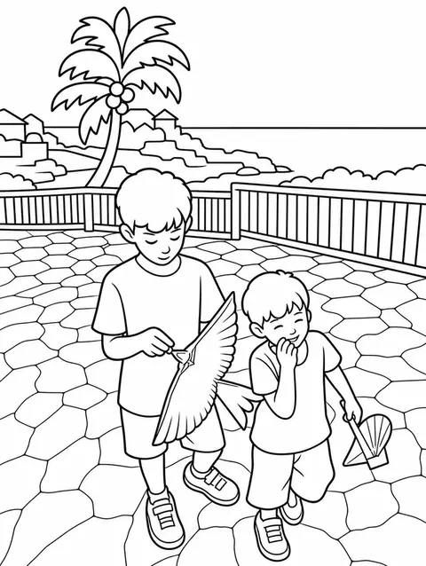 The same photograph of two children redrawn in Lineora's Simple style