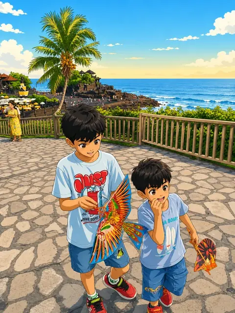 The same photograph of two children redrawn in Lineora's Anime style