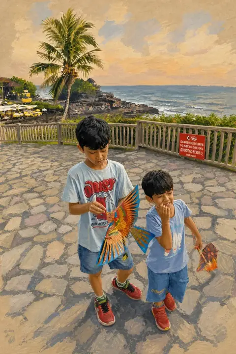The same photograph of two children redrawn in Lineora's Gouache style