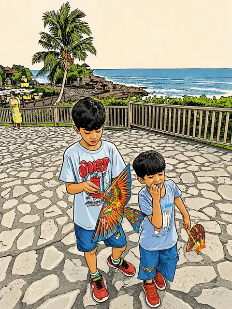 The same photograph of two children redrawn in Lineora's Ink Wash style
