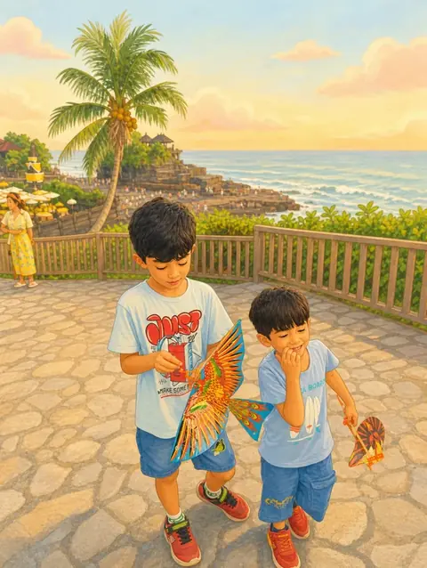 The same photograph of two children redrawn in Lineora's Storybook style