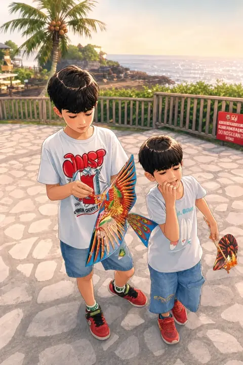 The same photograph of two children redrawn in Lineora's Korean Webcomic style