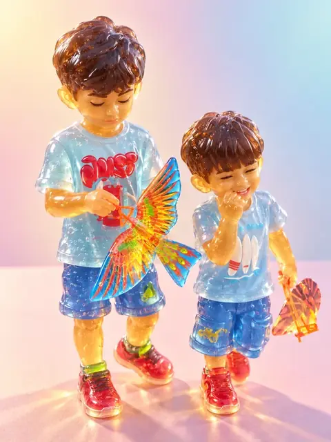 The same photograph of two children redrawn in Lineora's Jelly Figure style