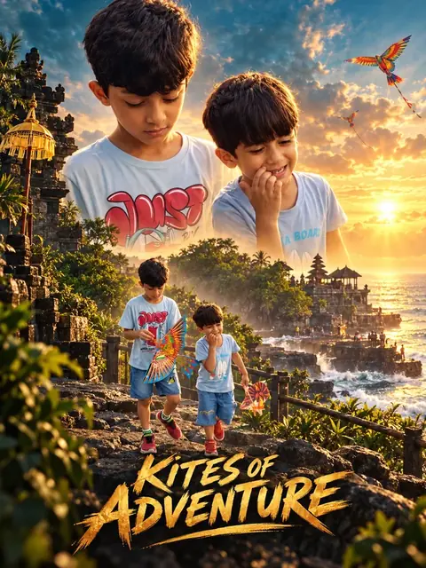 The same photograph of two children redrawn in Lineora's Movie Poster style