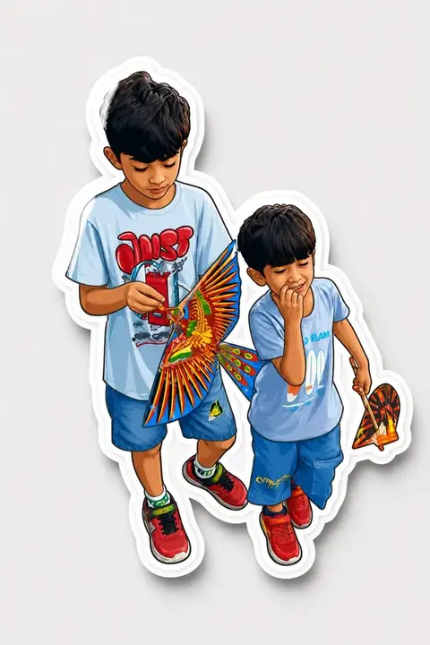 The same photograph of two children redrawn in Lineora's Sticker style