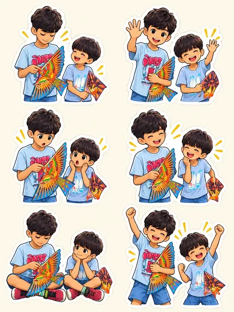 The same photograph of two children redrawn in Lineora's Sticker Sheet style